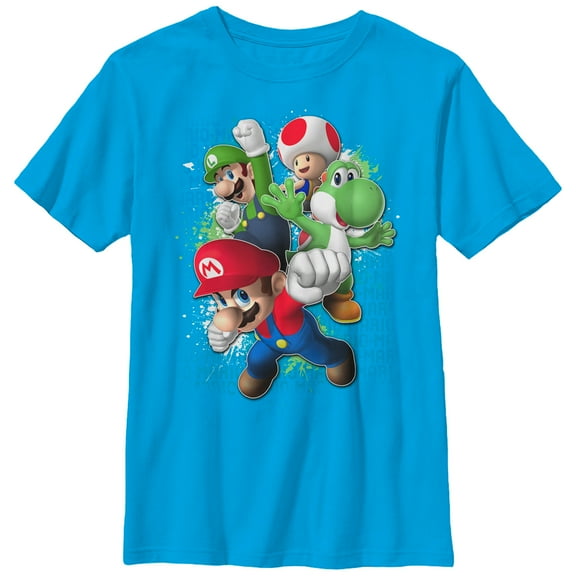 Boy's Nintendo Super Mario Jump Friends  Graphic Tee Turquoise Large