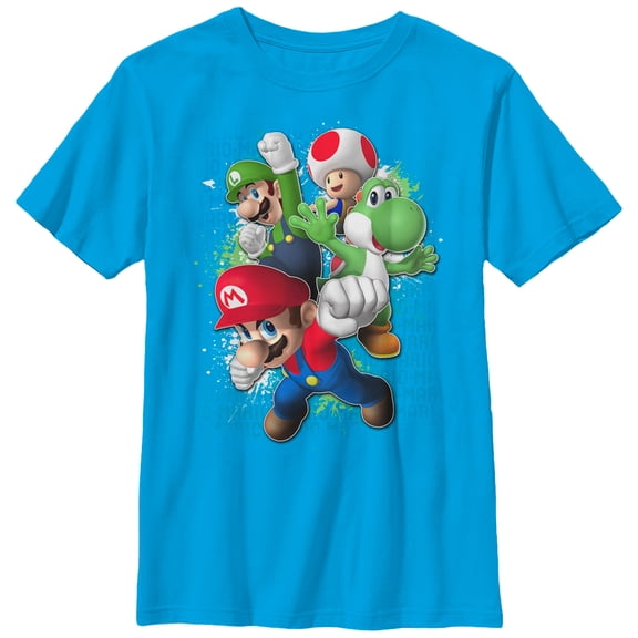 Boy's Nintendo Super Mario Jump Friends Graphic Tee Turquoise Small