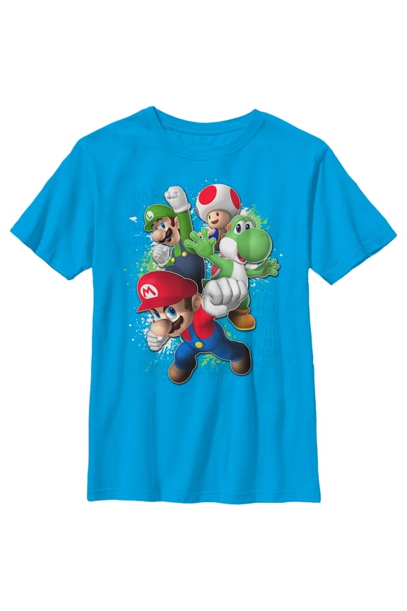 Boy's Nintendo Super Mario Jump Friends Graphic Tee Turquoise Small