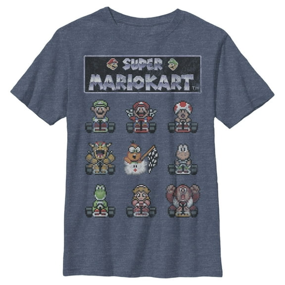 Boy's Nintendo Super Mario Kart Pixelated Racers Ready Graphic Tee Navy Blue Heather Small