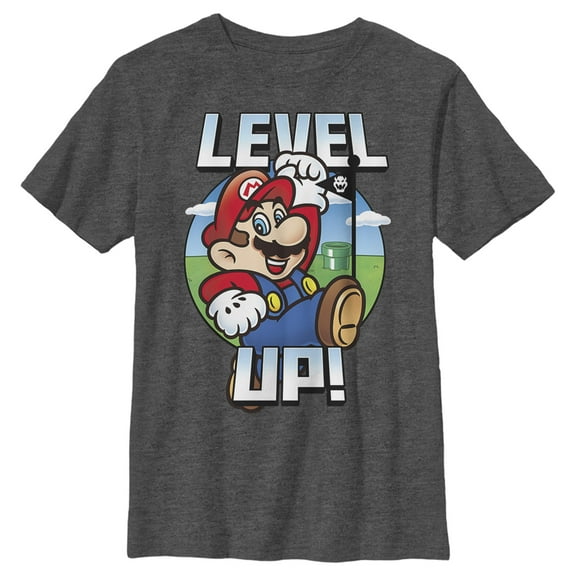 Boy's Nintendo Super Mario Level Up Graphic Tee Charcoal Heather Large