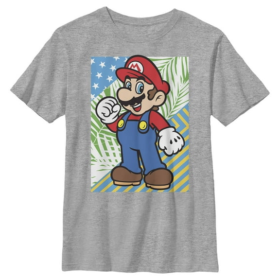 Boy's Nintendo Super Mario Patterns Poster Graphic Tee Athletic Heather Large