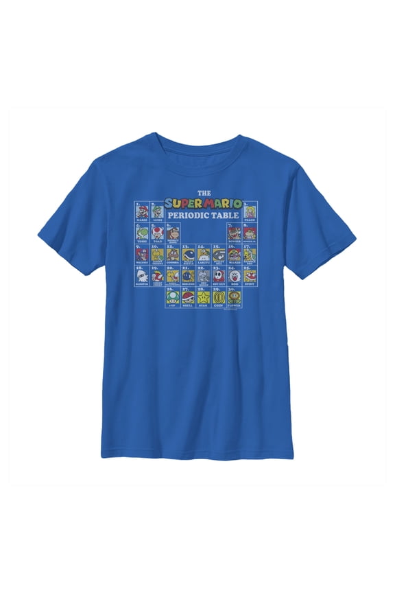 Boy's Nintendo Super Mario Periodic Table Graphic Tee Royal Blue X Small