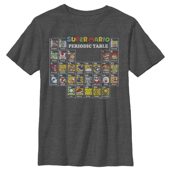 Boy's Nintendo Super Mario Periodic Table of Elements Graphic Tee Charcoal Heather X Large