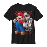 Boy's Nintendo Super Mario Race Flag Graphic Tee Black Medium