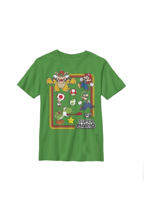 Boy's Nintendo Super Mario Rainbow Frame  Graphic Tee Kelly Green Small