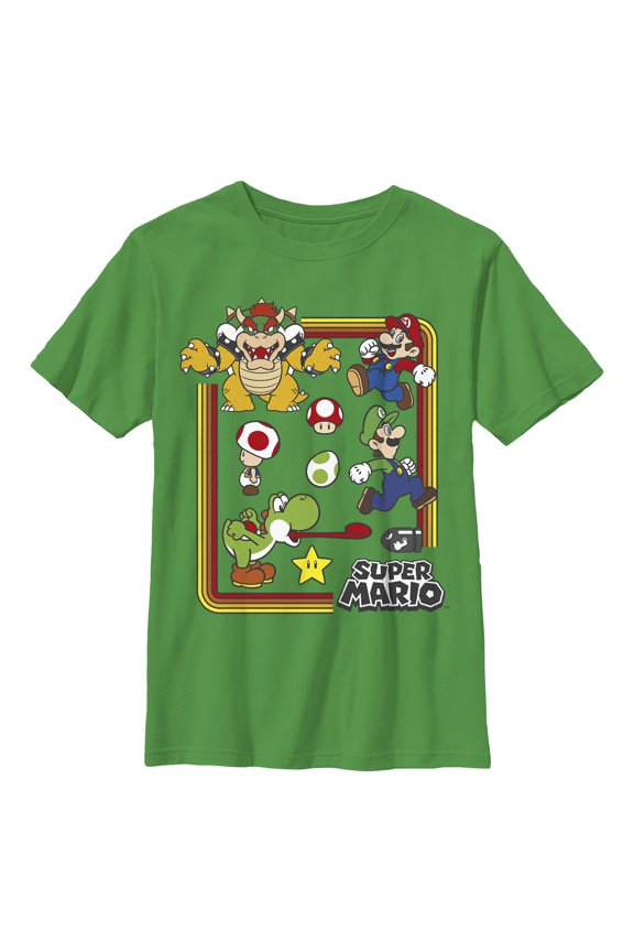 Boy's Nintendo Super Mario Rainbow Frame Graphic Tee Kelly Green X Small