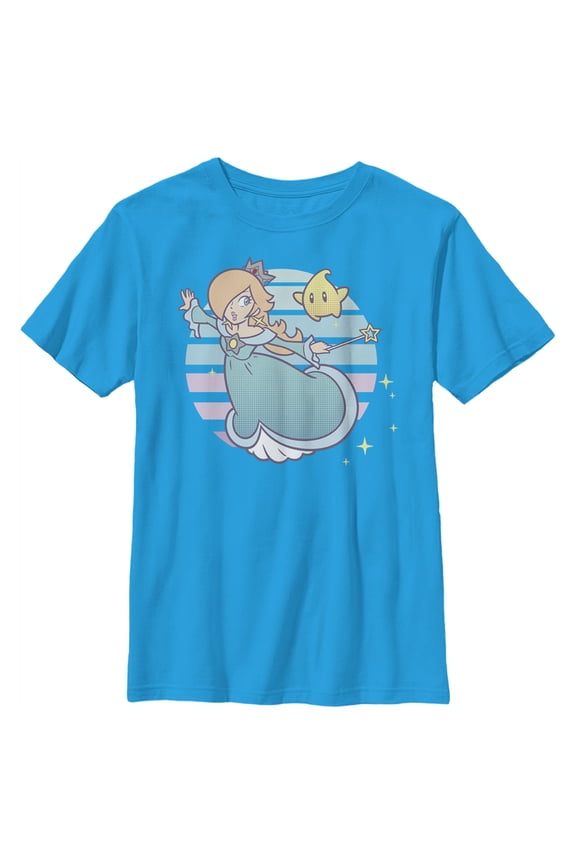 Boy's Nintendo Super Mario Rosalina And Luma Striped Background Portrait Graphic Tee Turquoise Small