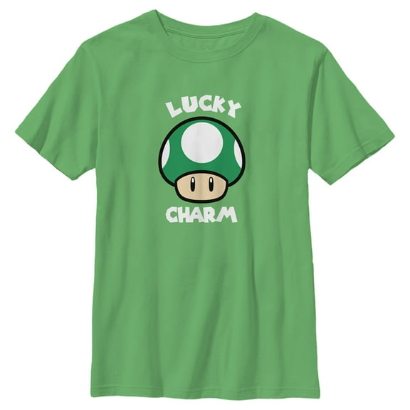 Boy's Nintendo Super Mario St. Patrick's Day Extra Life Mushroom Lucky Charm  Graphic Tee Kelly Green X Small