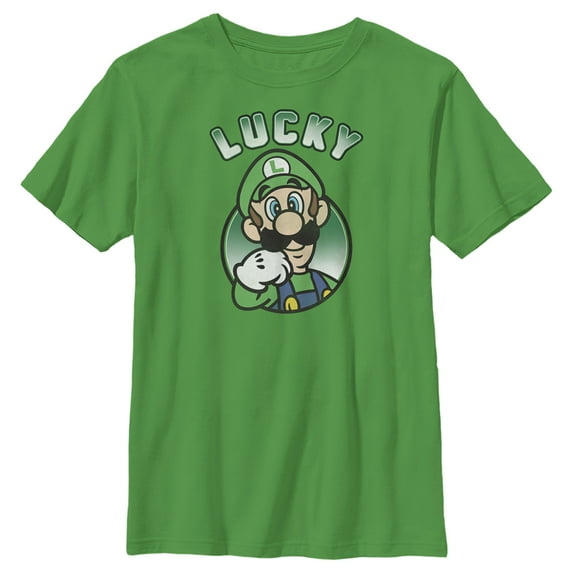 Boy's Nintendo Super Mario St. Patrick's Day Lucky Luigi Retro Graphic Tee Kelly Green X Small