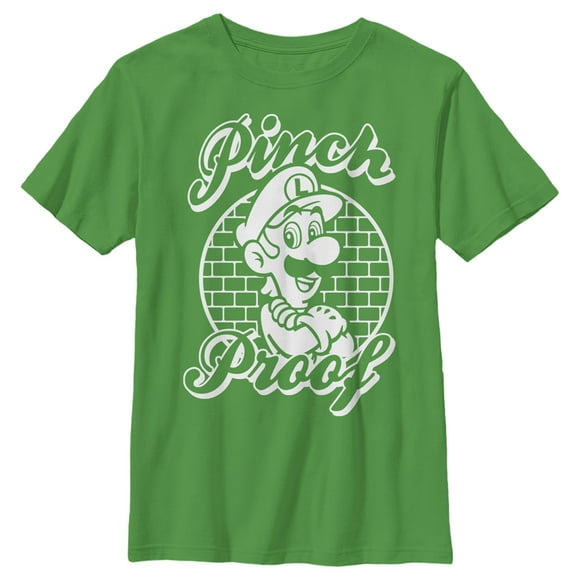Boy's Nintendo Super Mario St. Patrick's Day Pinch Proof Luigi Retro Graphic Tee Kelly Green X Small
