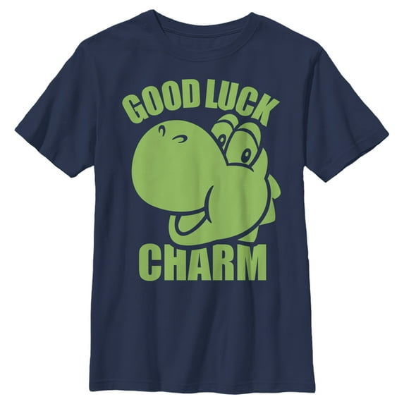 Boy's Nintendo Super Mario St. Patrick's Day Yoshi Good Luck Charm Graphic Tee Navy Blue Medium