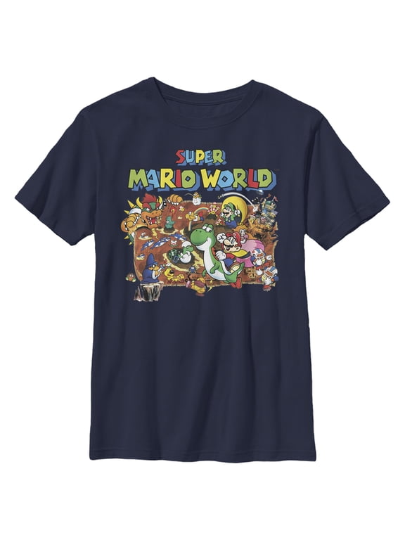 Boy's Nintendo Super Mario World Poster Graphic Tee Navy Blue Medium