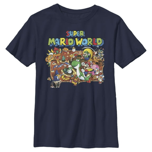 Boy's Nintendo Super Mario World Poster  Graphic Tee Navy Blue X Small