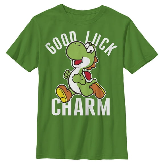 Boy's Nintendo Super Mario Yoshi St. Patrick's Good Luck Charm  Graphic Tee Kelly Green Large