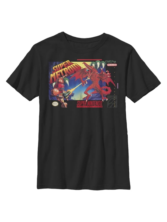 Boy's Nintendo Super Metroid Box Art Graphic Tee Black Large