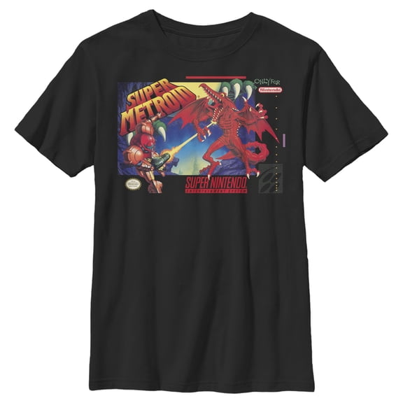 Boy's Nintendo Super Metroid Box Art  Graphic Tee Black Small