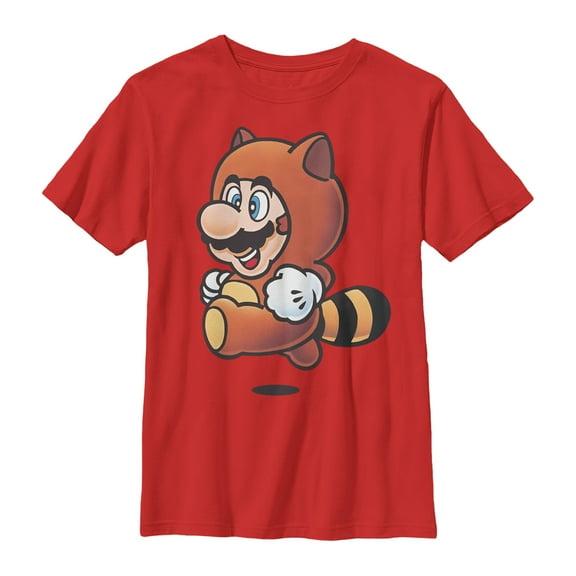 Boy's Nintendo Tanooki Racoon Mario  Graphic Tee Red Large