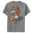 thumbnail image 1 of Boy's Nintendo Tanooki Racoon Mario  Performance Graphic Tee Charcoal Heather Medium, 1 of 3
