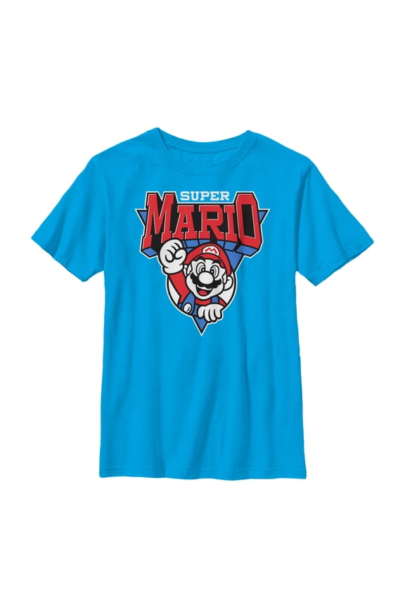 Boy's Nintendo Team Super Mario Emblem  Graphic Tee Turquoise Small