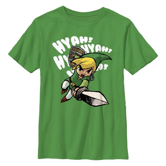 Boy's Nintendo The Legend of Zelda The Windwaker Link Hyah Graphic Tee Kelly Green Large