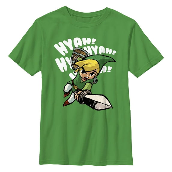 Boy's Nintendo The Legend of Zelda The Windwaker Link Hyah Graphic Tee Kelly Green X Small