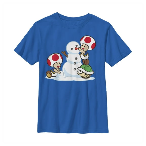 Boy's Nintendo Toad Snowman  Graphic Tee Royal Blue Large