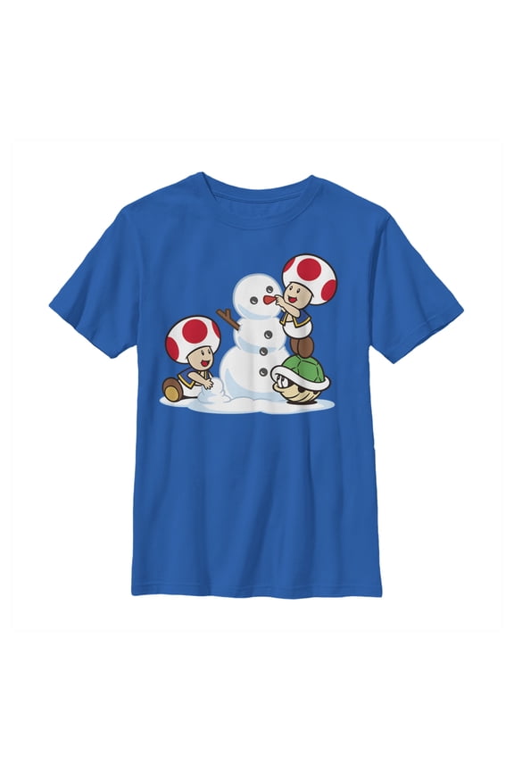 Boy's Nintendo Toad Snowman Graphic Tee Royal Blue Small