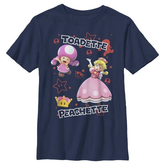 Boy's Nintendo Toadette & Peachette Party Graphic Tee Navy Blue X Small