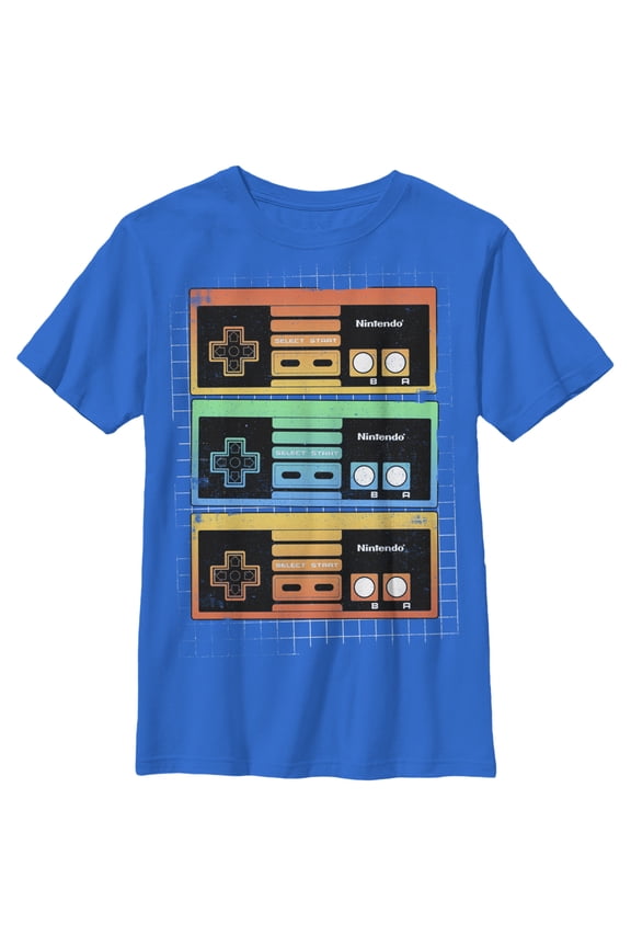 Boy's Nintendo Triple NES Controller Graphic Tee Royal Blue X Large