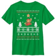 Boy's Nintendo Ugly Christmas Mario Jump Star Graphic Tee Kelly Green X Large