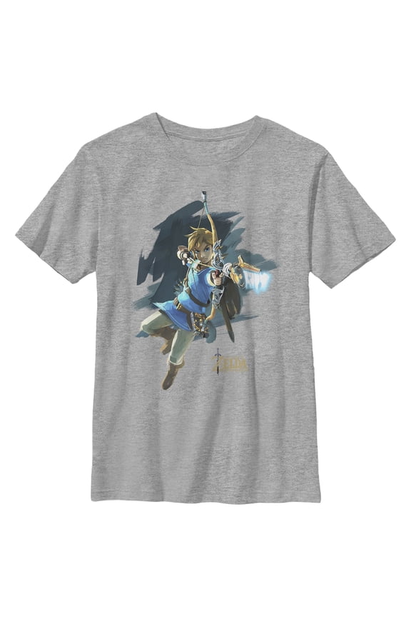 Boy's Nintendo Zelda Link Bow and Arrow Jump Graphic Tee Athletic Heather Medium