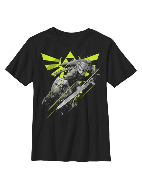 Boy's Nintendo Zelda Link Logo Action Pose Graphic Tee Black Large