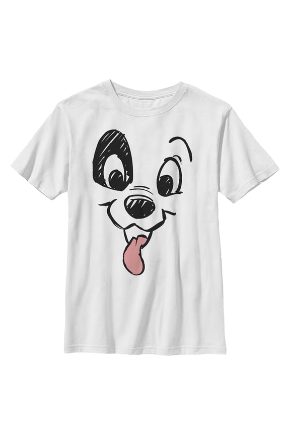 Boy's One Hundred and One Dalmatians Cartoon Sketch Patch Tongue Out Graphic Tee White X Small
