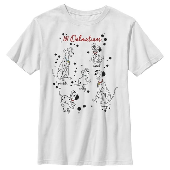 Boy's One Hundred and One Dalmatians Character Names  Graphic Tee White Small