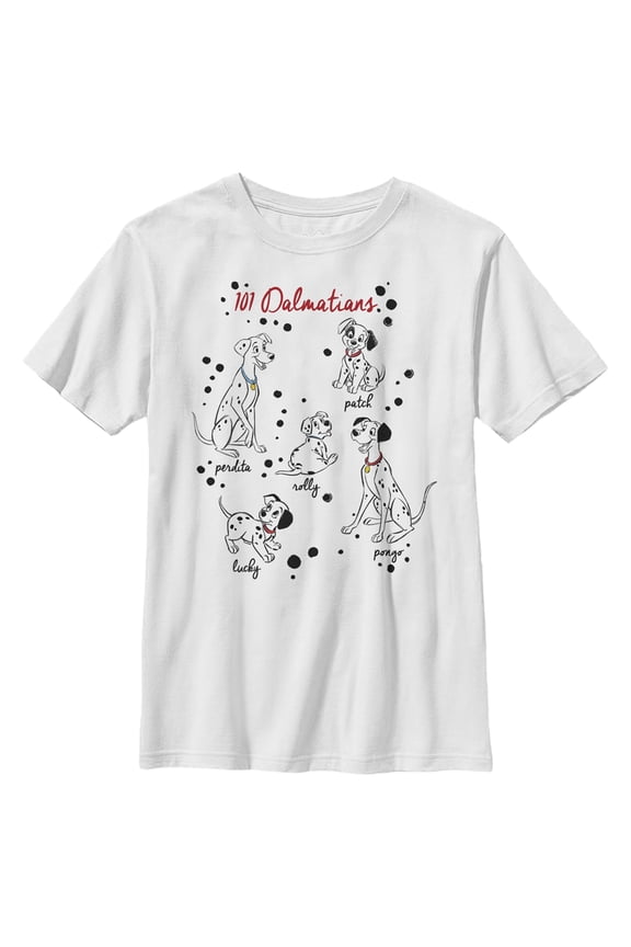 Boy's One Hundred and One Dalmatians Character Names  Graphic Tee White Small