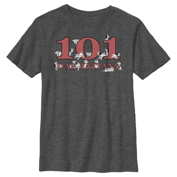 Boy's One Hundred and One Dalmatians Classic Red Logo  Graphic Tee Charcoal Heather Large