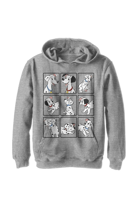 Boy's One Hundred and One Dalmatians Dog Family In Squares  Pull Over Hoodie Athletic Heather X Large