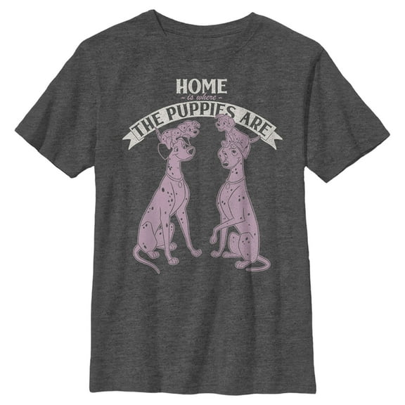 Boy's One Hundred and One Dalmatians Home Is Where The Puppies Are  Graphic Tee Charcoal Heather Medium