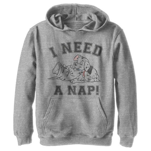 Boy's One Hundred and One Dalmatians I Need a Nap Pull Over Hoodie Athletic Heather Large