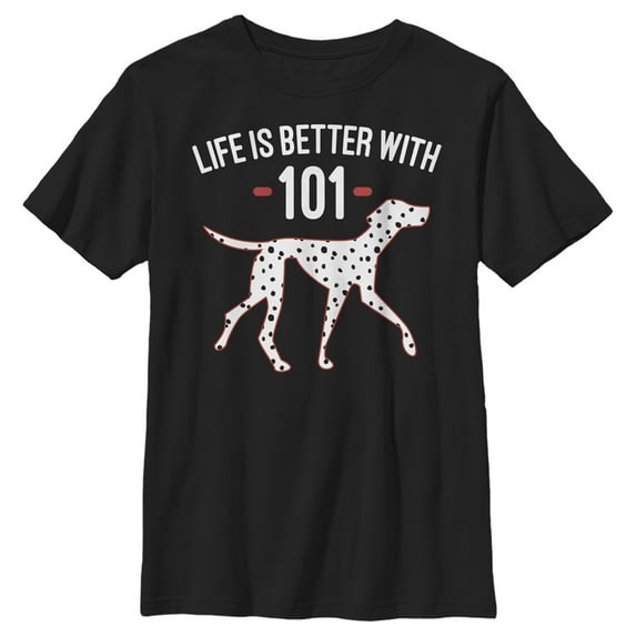 Boy's One Hundred and One Dalmatians Life Is Better With Dogs Graphic Tee Black Medium
