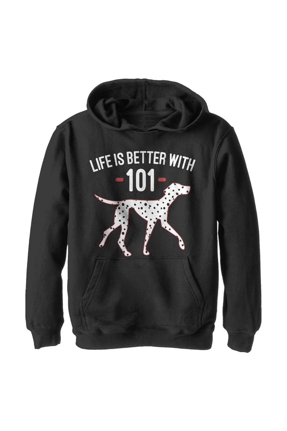 Boy's One Hundred and One Dalmatians Life Is Better With Dogs  Pull Over Hoodie Black X Large
