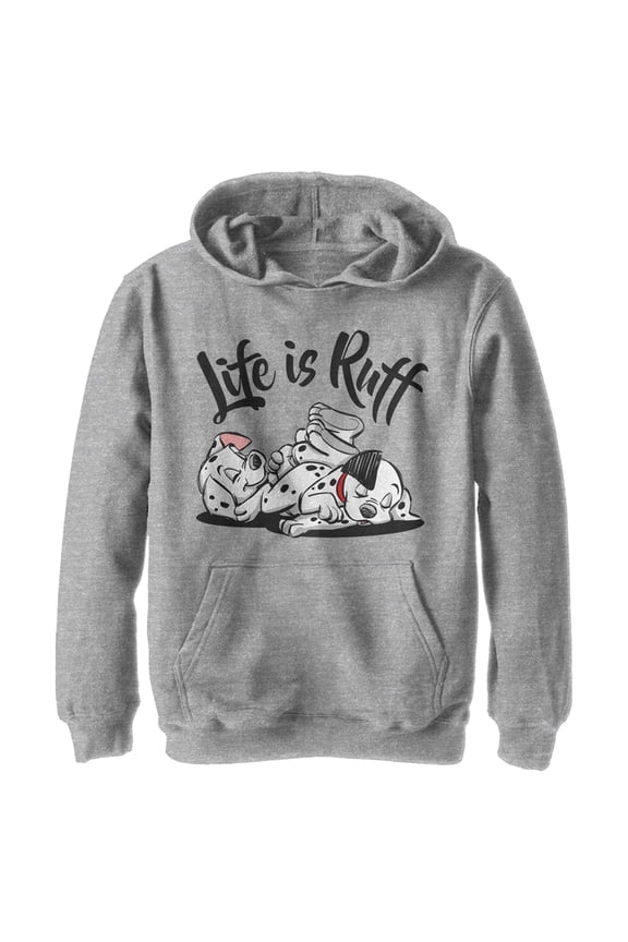 Boy's One Hundred and One Dalmatians Life is Ruff  Pull Over Hoodie Athletic Heather Medium