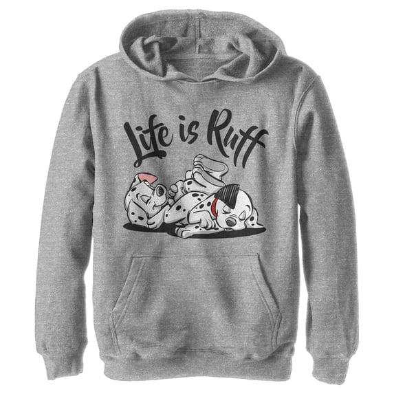 Boy's One Hundred and One Dalmatians Life is Ruff Pull Over Hoodie Athletic Heather Small