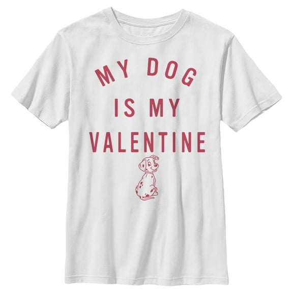 Boy's One Hundred and One Dalmatians My Dog is My Valentine Graphic Tee White Medium