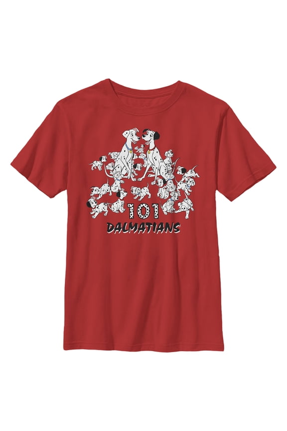 Boy's One Hundred and One Dalmatians The Whole Family Of Dogs Graphic Tee Red Medium