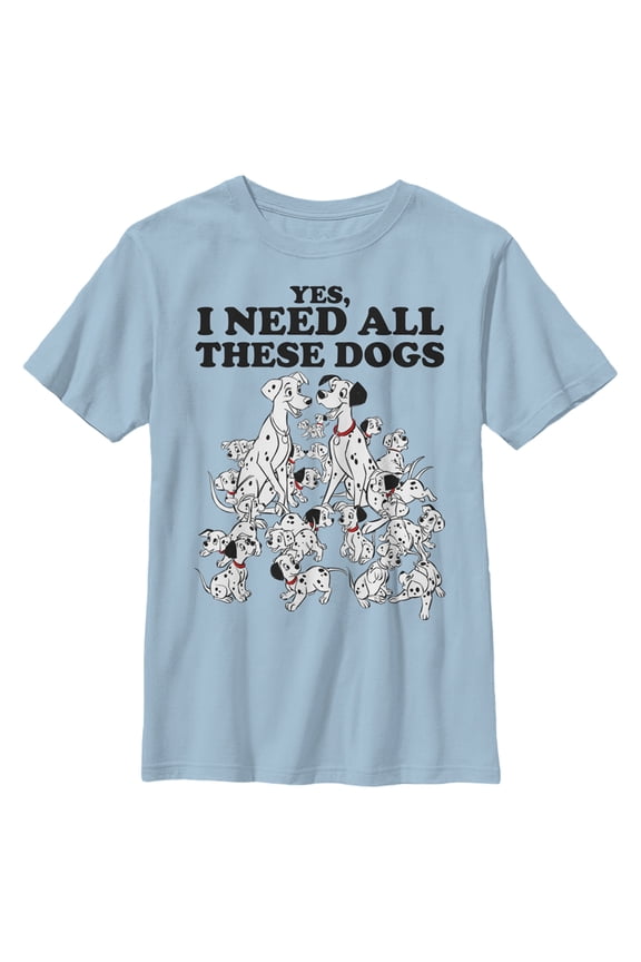 Boy's One Hundred and One Dalmatians Yes, I Need All These Dogs Graphic Tee Light Blue Small