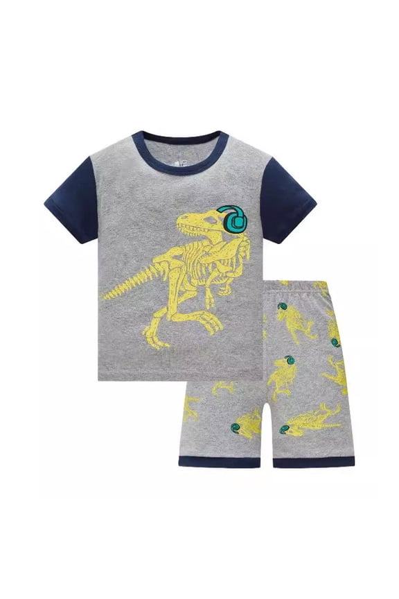 Boy's Outfits Cute Fashion Dinosaur Printed Short Sleeve Tops and Shorts Set Size 7-8T
