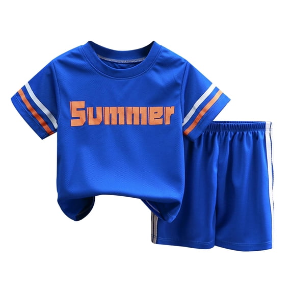 Boy's Outfits Tracksuit Round Neck Short Sleeved Tshirt Shorts Sports Two Piece Clothes Set