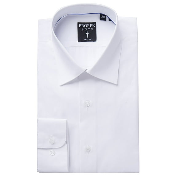 Boy's P300JABR Solid Poplin Long Sleeve Dress Shirt - White - 8